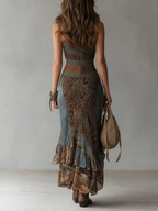 Elena | Bold One-Shoulder Printed Maxi Dress with Ruffled Slit