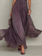 Purple Keyhole Neckline Chiffon Lace Trim Maxi Dress