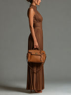 ESSENTIAL - Zsófia Jumpsuit | Brown Pleated Chiffon