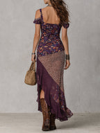 Purple Urban Nomadic Leopard Print Floral High-slit Maxi Dress