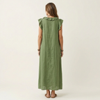 Josette | Ruffle V-Neck Linen Maxi Dress