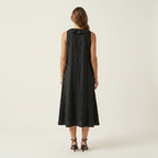 Vicky | Ruffle-Front V-Neck Sleeveless Linen Maxi Dress
