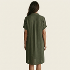 Nidalie | Cotton-Linen Midi Shirt Dress with Rolled Cuffs