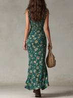 Zara | Bohemian Floral Ruched Maxi Dress with Side Slit